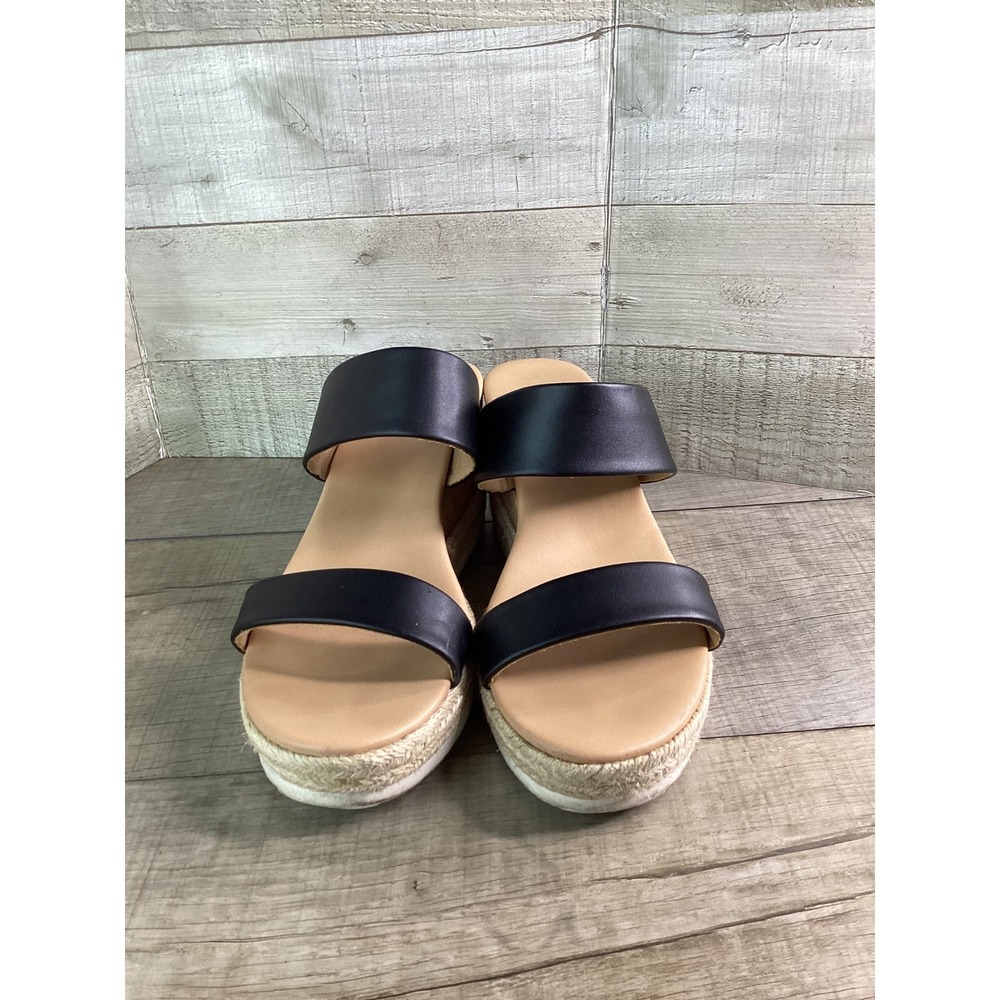 Dolce Vita Emara Black Leather Cork Espadrille Wedge Sandals Womens 8.5 - Picture 3 of 8